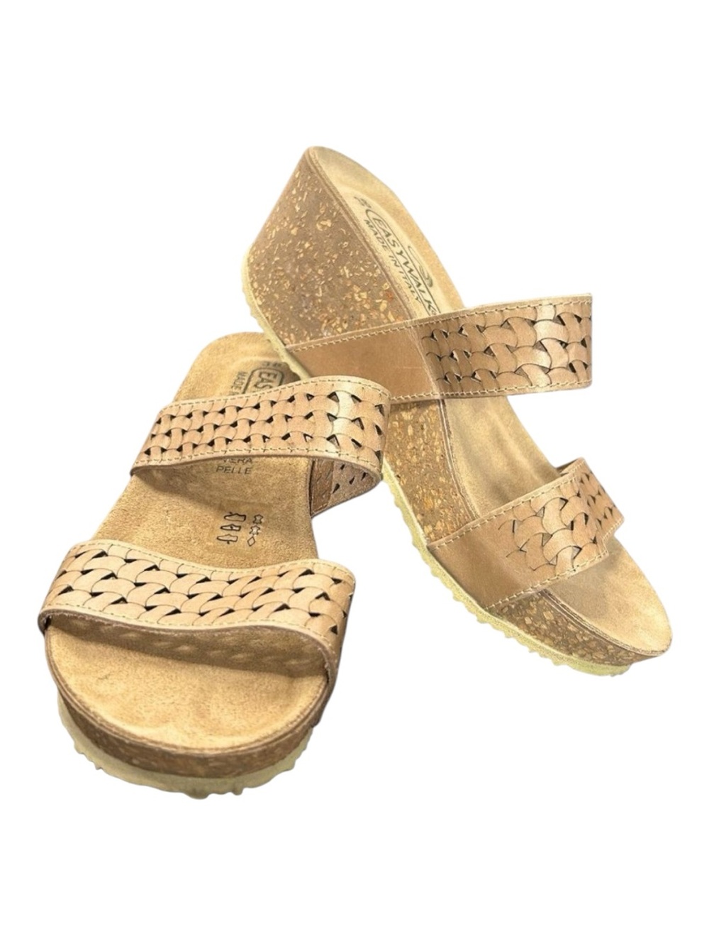 Easy Walk Italian Leather Platform Sandal Slip On Slides Two Strap Womens 7
